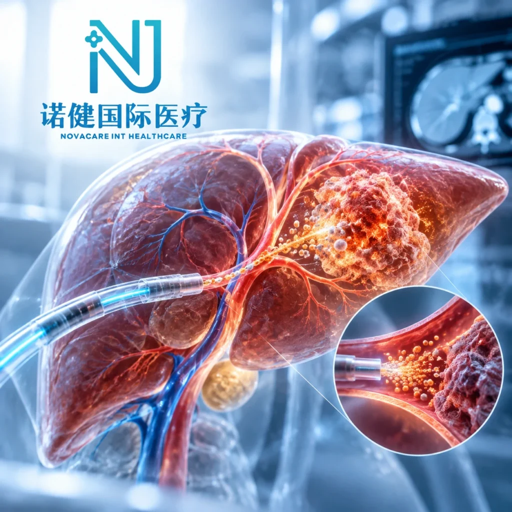 Medical visualization of a microcatheter performing embolization in interventional oncology for liver cancer